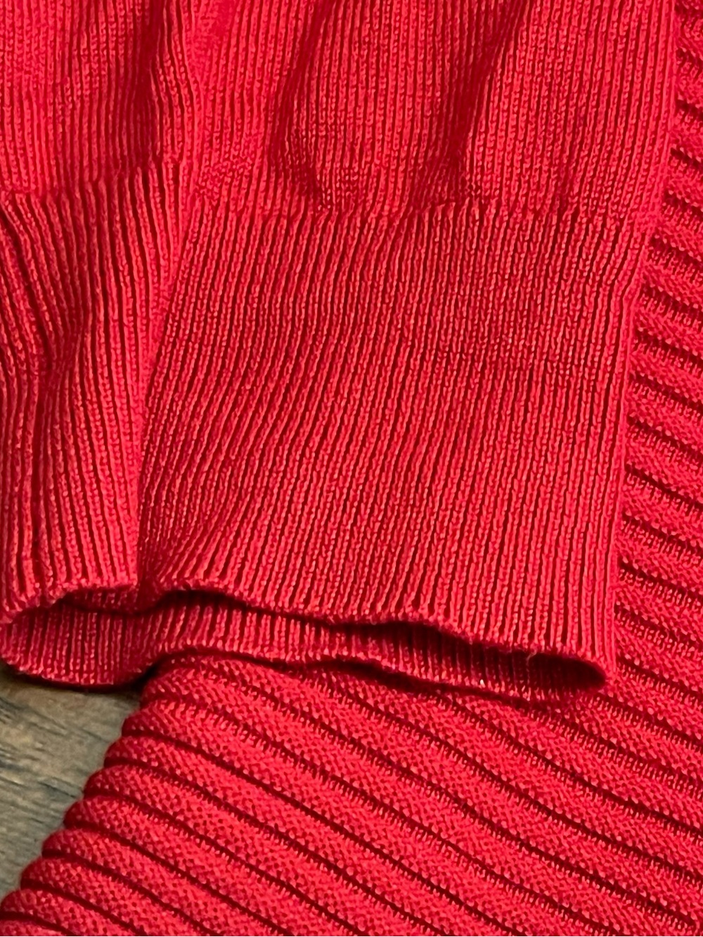 Open-Front Red Ribbed Hem Cardigan Sweater - Picture 5 of 8